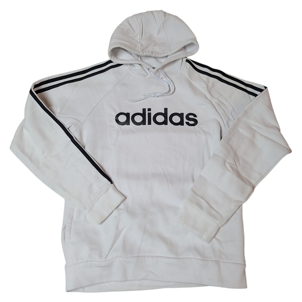 Adidas Medium Essential Spell out 3-Stripe Logo White Pullover Hoodie Pockets